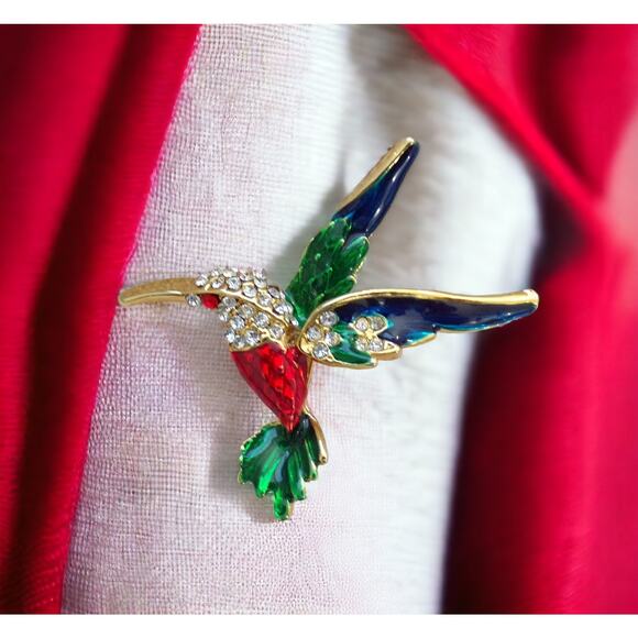 Source Unknown Jewelry - Hummingbird Pin Sweet Pave' Rhinestone and Enamel